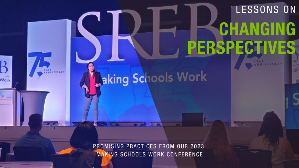 Title image: Picture of Kelsey Tanish on stage at the 2023 Making Schools Work Conference with an overlay and the title of the post.