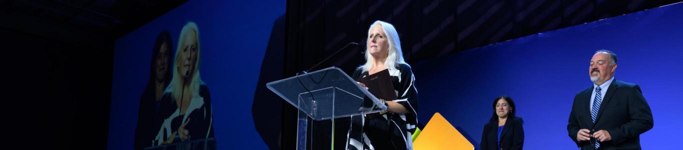 A winner makes a speech at the 2025 conference