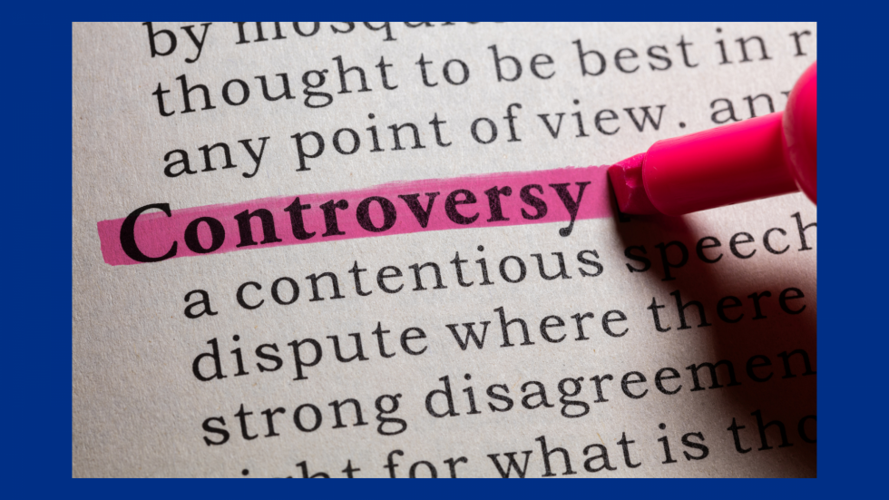 Image of the entry for controversy highlighted in a dictionary with a definition below