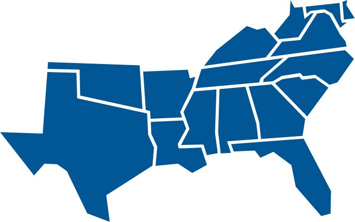 map of 16 Southern states