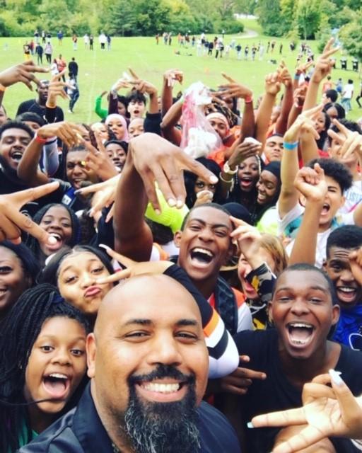 Photo of principal and students at Back-to-School Picnic