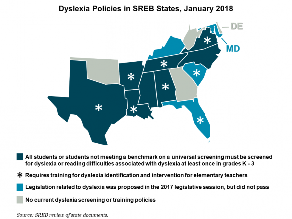 Dyslexia policies in SREB states, January 2018