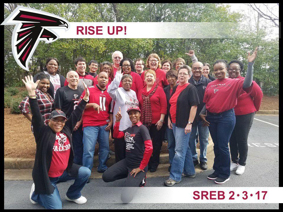 Picture of SREB staff members celebrating the Atlanta Falcons