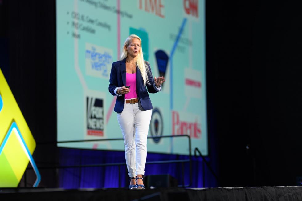 Katie Greer addresses the crowd during her keynote address.