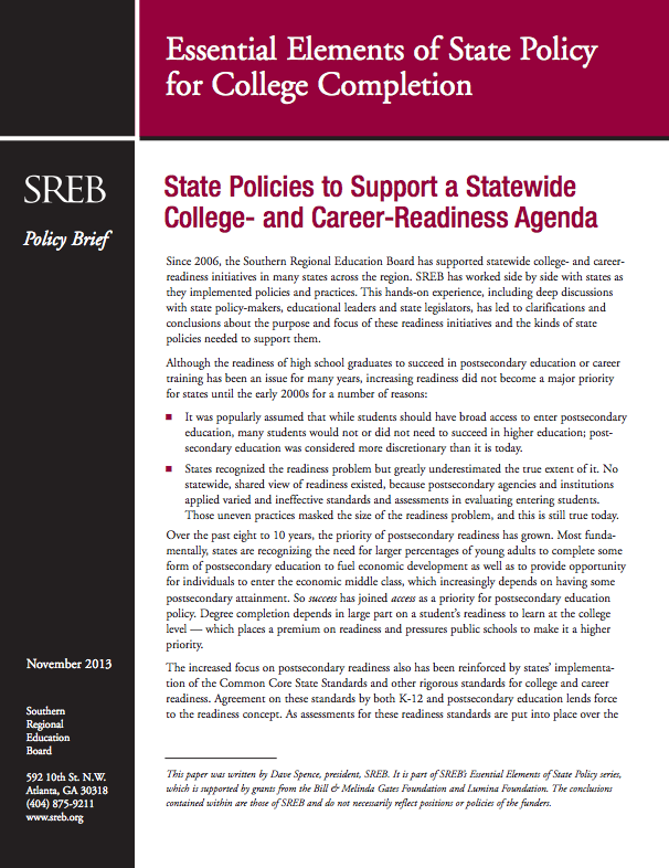 topic college and career readiness southern regional education board