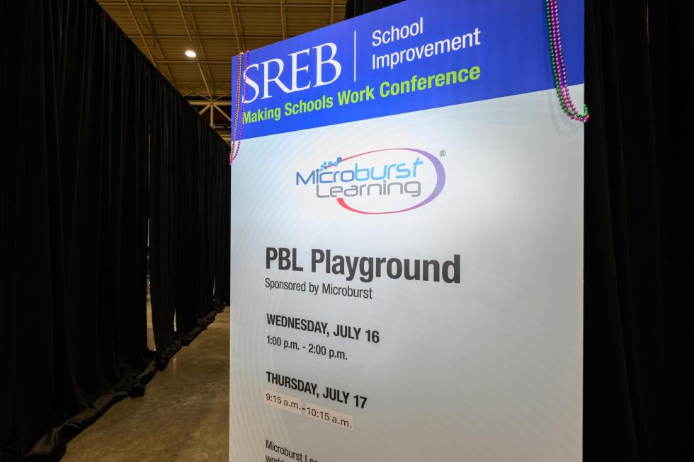 PBL Playground schedule on a sign at the 2025 conference