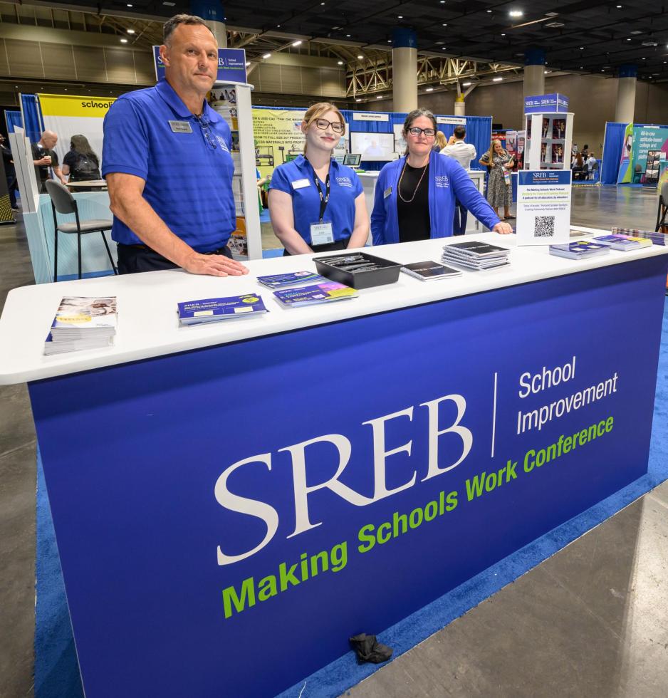 SREB team at the SREB booth at the 2025 Making Schools Work Conference. 